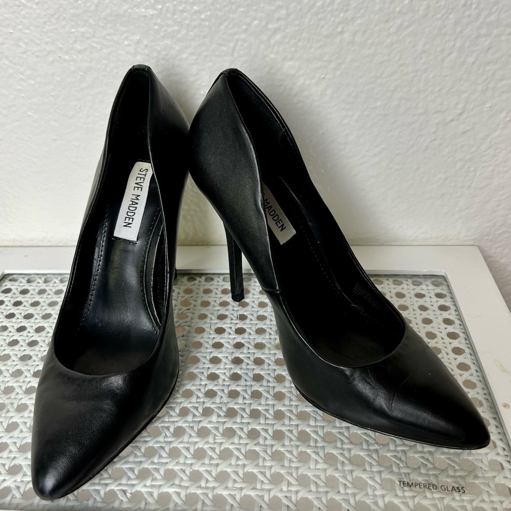 Steve Madden Vala Heel Pumps, Black Leather 6.5